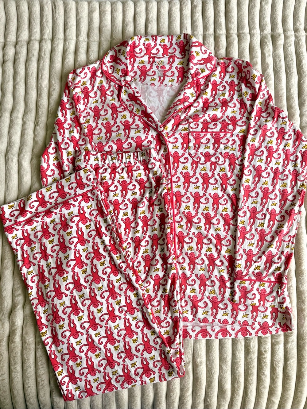 Roller Rabbit Original Pink Monkey Pajama Set Long Sleeve + Pants S NWOT